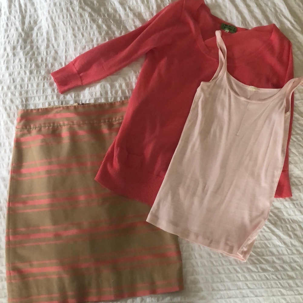 Jcrew skirt, sweater and top